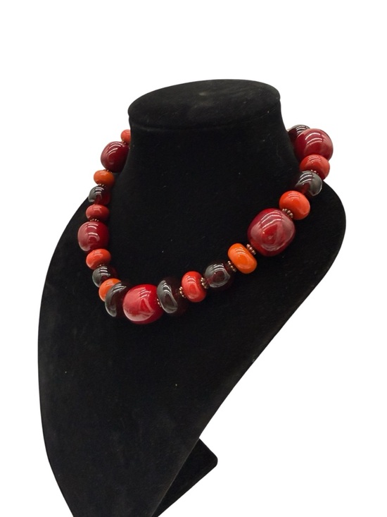 Jewelry - Red Beaded Acrylic Chunky Statement Necklace 17.5-20.5”